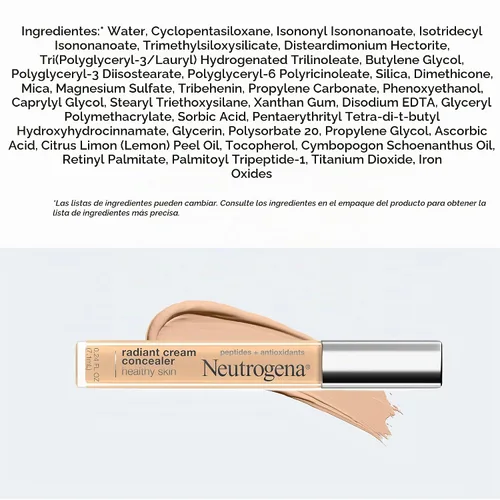 Vista 8 de Neutrogena - Corrector en crema Healthy Skin Radiant Lightweight Brightening con péptidos y antioxidante de vitamina E, no comedogénico, Bisque