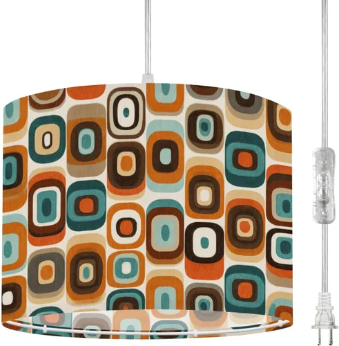 Vista 9 de Boho Plug in Pendant Light Mid Century Modern Art Abstract Geometric Seamless 16.4ft Plug in Cord Dimmable Hanging Lamp Fabric Lamp Shade Pendant