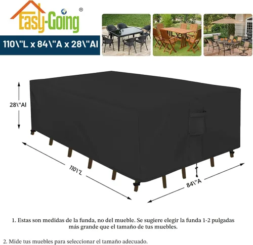 Vista 2 de Easy-Going Funda rectangular para muebles de patio, impermeable, para mesa de comedor y silla, anti-UV, juego de fundas de sofá seccional exterior