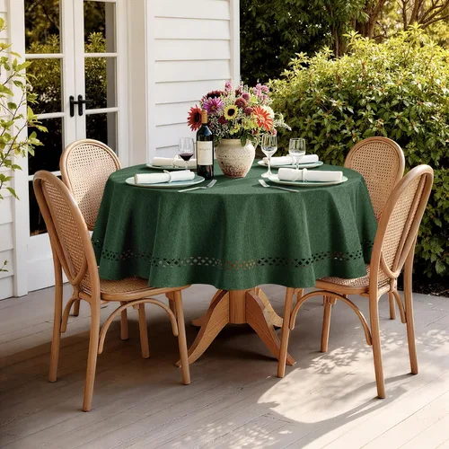 Vista 8 de MIULEE Army Green 60 Inch Round Linen Tablecloth with Decorative Cutouts