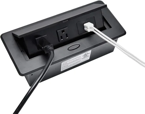 Vista 4 de Regleta de Alimentación Certificada UL, Kungfuking Caja de Toma de Corriente Emergente de Escritorio con Puertos de Carga USB Duales, Receptáculo