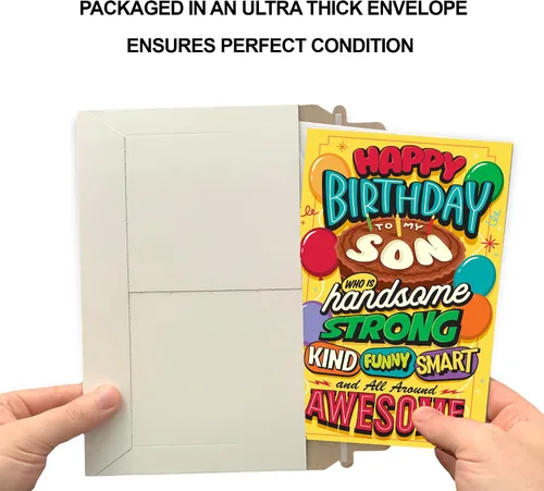 Vista 5 de Prime Greetings Tarjeta de cumpleaños para hijo, fabricada en Estados Unidos, ecológica, cartulina gruesa con sobre premium de 5 x 7.75 pulgadas