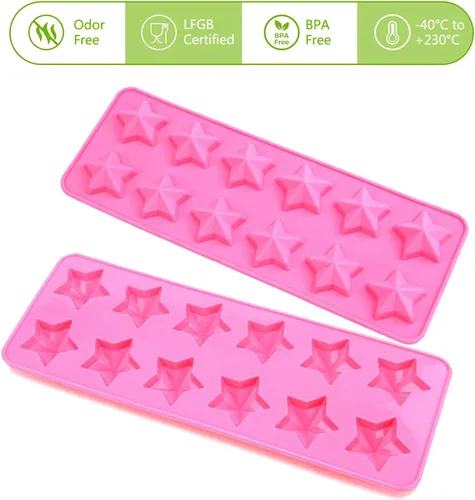 Vista 2 de Molde de chocolate con estrella, reutilizable de silicona de cinco puntas para hacer chocolates, cubitos de hielo, gelatinas y dulces (rosa)
