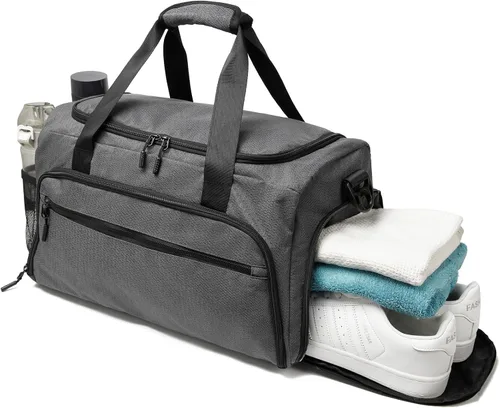 Vista 10 de Bolsa de gimnasio para hombres y mujeres, pequeña bolsa deportiva con bolsillo húmedo y compartimento para zapatos, bolsa de lona resistente al agua