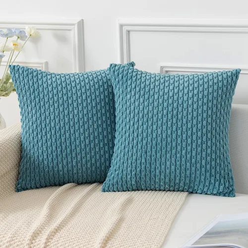 Vista 23 de Kevin Textile - Juego de 2 fundas de almohada de pana suave de 16 x 16 pulgadas, color verde aguamarina Fundas de almohada decorativas de pana