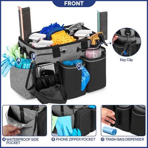 Vista 4 de LoDrid Organizador de limpieza profesional grande con divisor desmontable, organizador de suministros con asa y correa para el hombro, bolsas