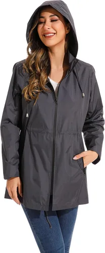 Vista 7 de GUANYY Chaqueta impermeable para mujer, chaqueta Anorak para exteriores, con capucha