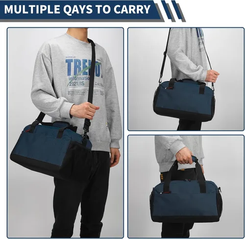 Vista 6 de Bolsa de gimnasio pequeña con bolsillo húmedo, Azul marino, Bolsa de gimnasio pequeña