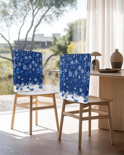 Vista 3 de Paquete de 4 fundas de respaldo de bolas de Navidad para sillas de comedor, lavables, extraíbles y lavables, protector de silla para boda, fiesta