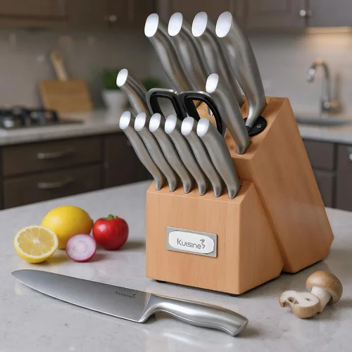 Vista 7 de Kuisine Juego de Cuchillos de Chef Afilados Mejorados con Bloque, Moldeado de Una Pieza de Acero Inoxidable de Alto Carbono Forjado, Juego de Bloque