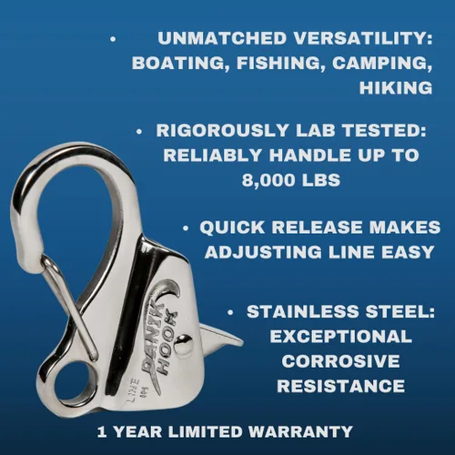 Vista 2 de Danik Hook Gancho de anclaje ajustable de acero inoxidable, sistema de anclaje marino sin nudos para barcos, caravanas y uso al aire libre
