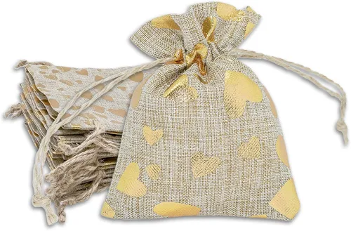 Vista 13 de 48 paquetes de 3x4 bolsas de regalo reutilizables de yute y arpillera con cordones (Feliz Navidad, X-Pequeño) - para regalos, favores de fiesta
