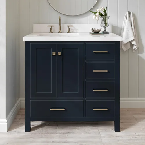 Vista 51 de ARIEL Cambridge - Mueble de baño con lavabo de 42 pulgadas, madera maciza, encimera de cuarzo blanco puro de 1.5 pulgadas, fregadero rectangular