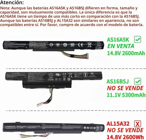 Vista 4 de AS16A5K AS16A8K 4ICR19/66 - Batería para Acer Aspire E15 E5-575 N16Q2 E5