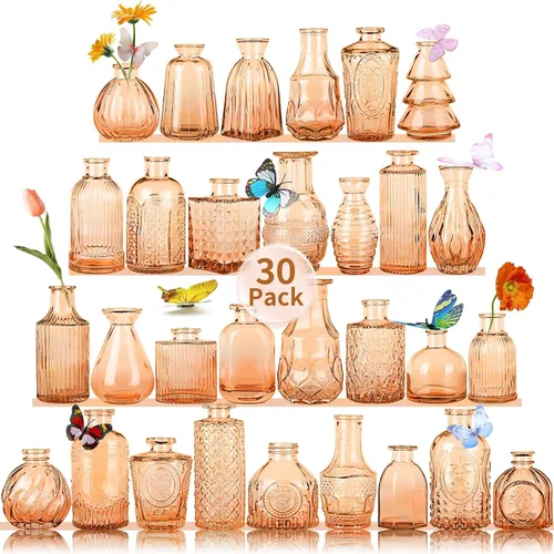 Vista 12 de Jarrones de Vidrio para Capullos en Juego a Granel de 30 Piezas, Pequeños Jarrones de Vidrio para Flores como Centros de Mesa de Boda para Mesas