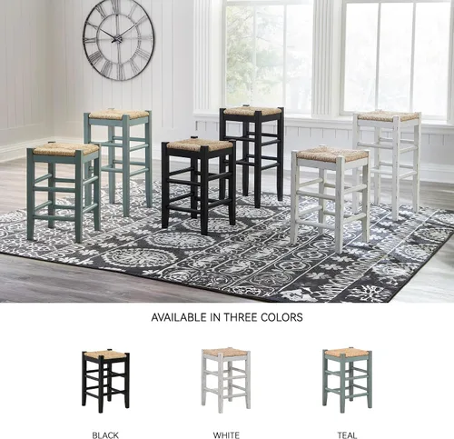 Vista 7 de Signature Design by Ashley Mirimyn Farmhouse - Taburete de bar de altura de barra de 29.5 pulgadas con asientos de mimbre tejido, 2 unidades, negro