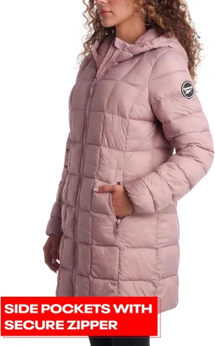 Vista 4 de Reebok Chaqueta de invierno para mujer, parka acolchada de longitud larga, abrigo pesado para mujer (S-XL)