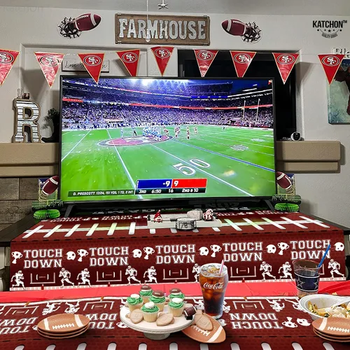 Vista 8 de KatchOn, XtraLarge - Mantel de fútbol – Paquete de 3 Decoraciones de fiesta de fútbol Mantel de campo de fútbol marrón Mantel de touchdown