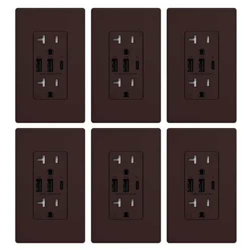 Vista 17 de ELEGRP Tomacorrientes USB, toma de pared de 3 puertos, toma eléctrica de 30 W 6.0 A resistente a manipulaciones, toma de corriente de 15 amperios