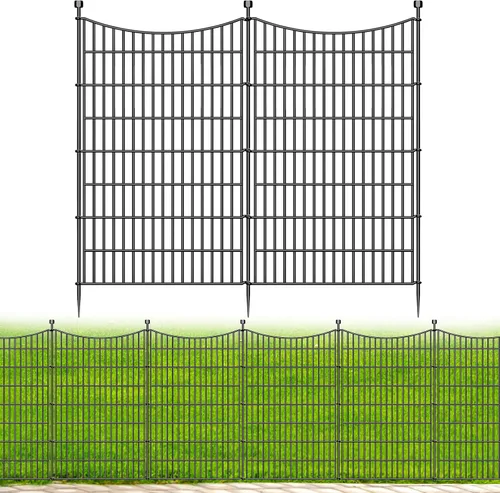 Vista 12 de 5 paneles de valla para perros sin excavación al aire libre para patio, 24 pulgadas (alto) x 10 pies (largo), valla decorativa alta de jardín