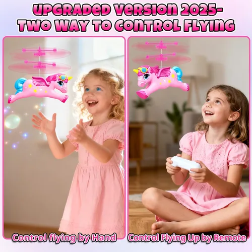 Vista 5 de Hymaz - Juguetes de unicornio volador, helicóptero de control remoto para niños de 6 a 8 años, fácil de volar hacia adelante y girar