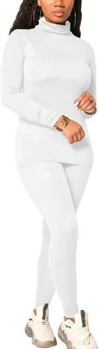 Vista 32 de Mokoru Conjunto deportivo de 2 piezas para mujer, camiseta de manga larga con cuello alto, pantalones de entrenamiento
