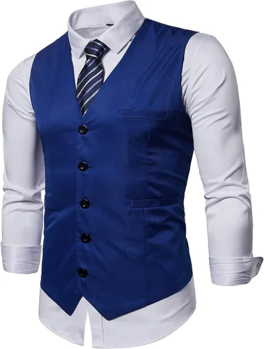 Vista 9 de Chalecos formales de negocios para hombre, 5 botones, ajuste regular, chaleco para traje o esmoquin Negro