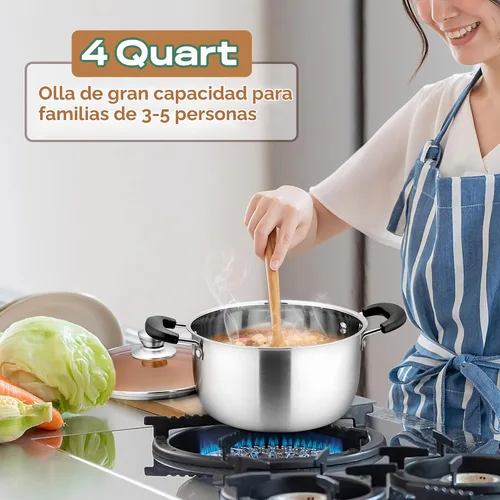 Vista 4 de LIANYU Olla de 4 cuartos de galón, olla de pasta de sopa de acero inoxidable con tapa transparente, olla resistente para hervir a fuego lento, mango