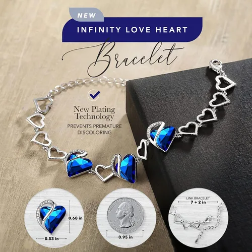 Vista 2 de Leafael - Pulsera de amor infinito con eslabones, corazón de cristal y piedra natal, regalos para mujer, tono plateado, 7 pulgadas con extensor de 2