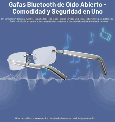 Vista 5 de Lentes inteligentes, lentes fotocromáticos Bluetooth sin montura con altavoz y micrófono de sonido HD de oreja abierta, protección UV400, control