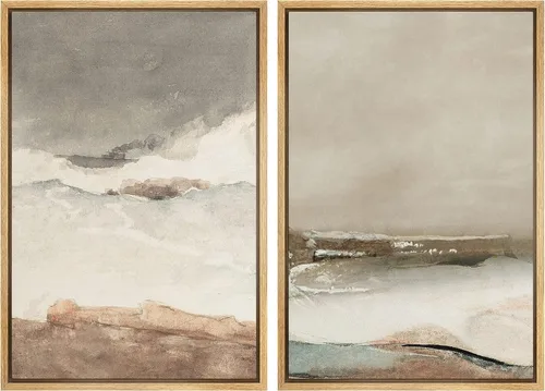 Vista 86 de Ashbrook - Set de arte de pared en lienzo enmarcado, tonos orgánicos de la tierra en beige y marrón con ilustraciones de trazos circulares, arte