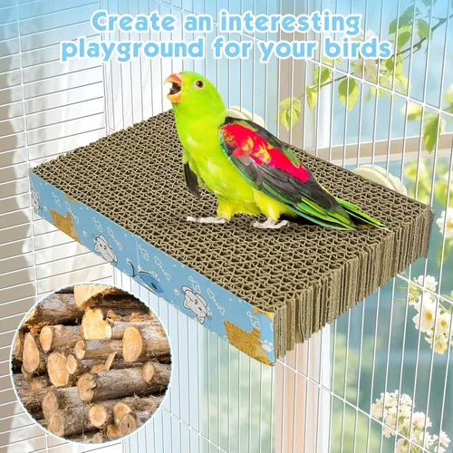 Vista 5 de 3 piezas de plataforma de cartón para pájaros, jaula de loro, perca, soporte de molienda de patas de pájaro, periquito masticable, jaula de loro