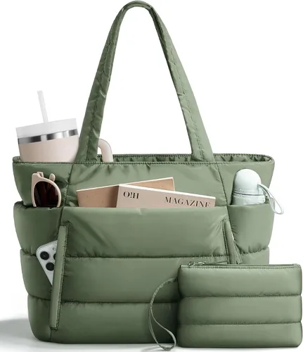 Vista 11 de Bolsa Tote Acolchada para Mujeres, Bolsa de Mano de Trabajo Ligera y Esponjosa para Maestras y Enfermeras, Bolsa de Hombro Acolchada para Escuela