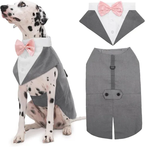 Vista 38 de Kuoser Conjunto de esmoquin para perro, traje de perro y bandana, disfraz Negro