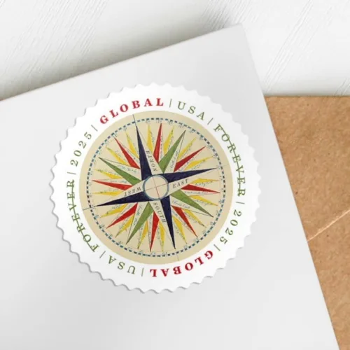 Vista 2 de 1794 Compass Rose 2025 (hoja de 10) Sellos postales de correo de primera clase Global Forever International Rate