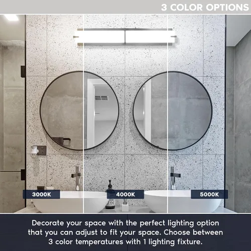 Vista 2 de LUXRITE Luces LED de tocador de 24 pulgadas de níquel cepillado para baño, 3CCT seleccionables, 3000K, 4000K, 5000K, barra de luz moderna sobre