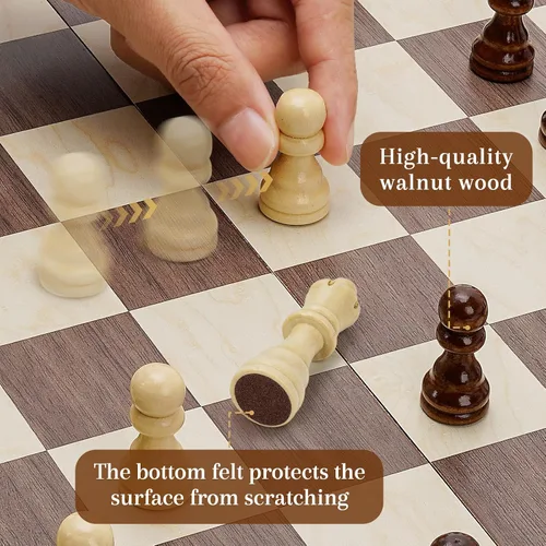 Vista 2 de Juegos de ajedrez magnéticos para niños y adultos, tablero de ajedrez de madera de 15 pulgadas con piezas, juego de ajedrez portátil de viaje