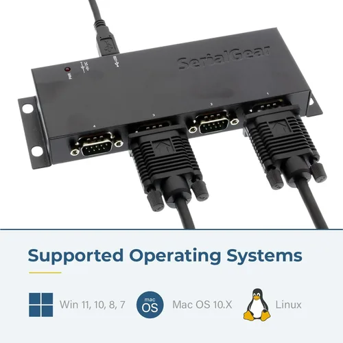 Vista 7 de Adaptador USB a serie DB-9 RS-232 de 4 puertos con chipset FTDI: funciona con sistemas Windows 10, 8, 7, XP y Mac