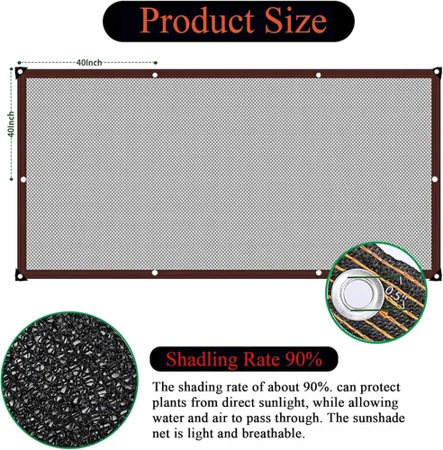 Vista 6 de Malla de sombra con ojales para jardín, para exteriores, pérgola, patio, plantas, invernadero y gallinero, tasa de sombreado negro del 70%-90%
