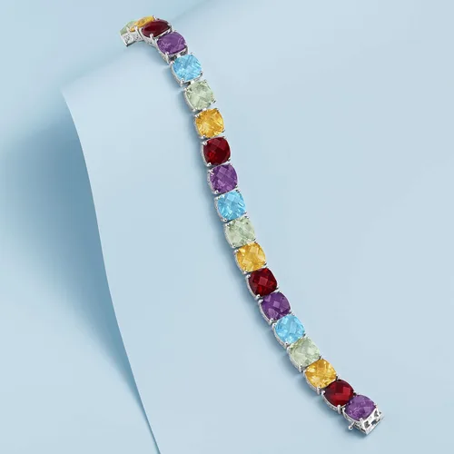 Vista 3 de Ross-Simons Pulsera de tenis de 50.00 quilates con piedras preciosas múltiples en plata de ley, Gema, multi