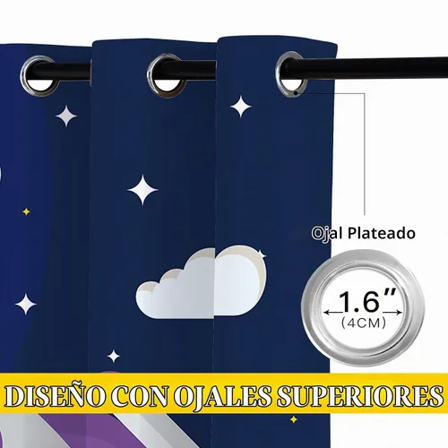 Vista 4 de Cortinas opacas con diseño de cohetes de dibujos animados para niñas y niños, decoración del hogar, aventura en el espacio, galaxia, planetas, azul