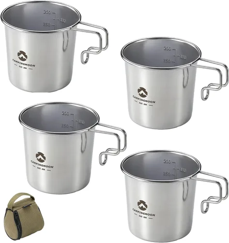 Vista 9 de CAMPINGMOON 7oz pequeño acero inoxidable taza w mango 7.1 fl oz camping senderismo al aire libre BKS-190-2P