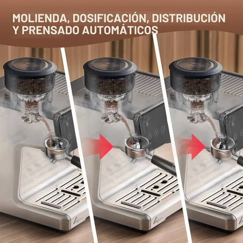 Vista 12 de Máquina de espresso con distribución automática y tazón con molinillo, cafetera barista con cold brew, espumador de leche para latte, máquina