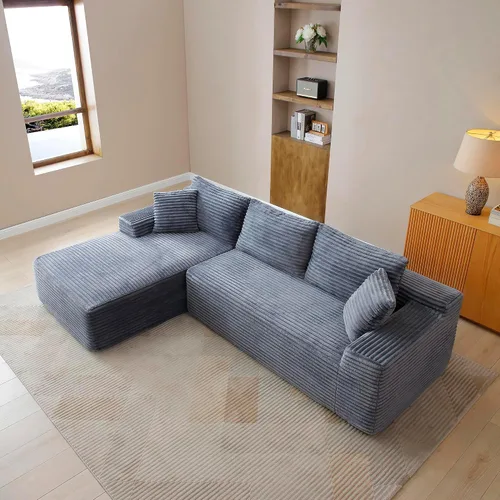 Vista 16 de Sofá comprimido de esquina izquierda en forma de L de 105 pulgadas, modular sin hueso, sofá de espuma de piso con diván, sofá de pana en esquina sin