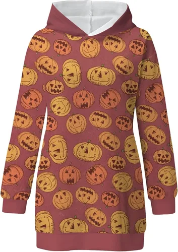 Vista 3 de UODSVP Vestidos Norwater para mujer vestido con capucha para otoño e invierno estampado de Halloween