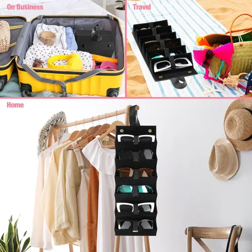 Vista 6 de MoKo - Organizador de gafas de sol con 5 ranuras, estuche de viaje para gafas de sol portátil, estuche de almacenamiento para mujeres y hombres