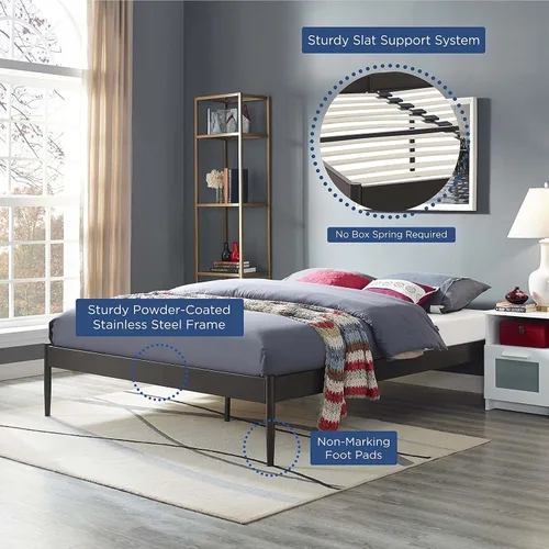 Vista 7 de Modway Elsie - Base de cama de metal con soporte de tablillas, tamaño King, color marrón