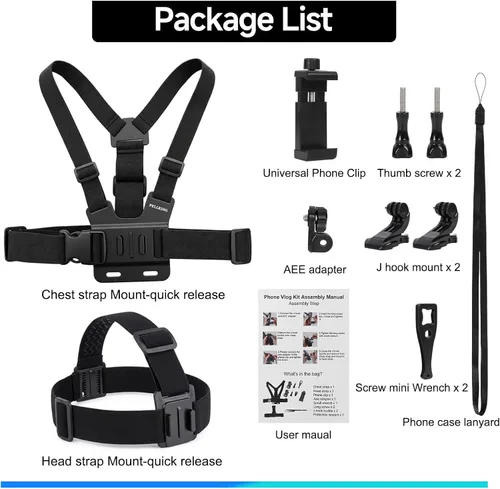 Vista 2 de PellKing Kit de Soporte de Arnés de Correa de Pecho para Teléfono Móvil y Soporte de Correa para la Cabeza para POV/VLOG, Clip de Teléfono Celular