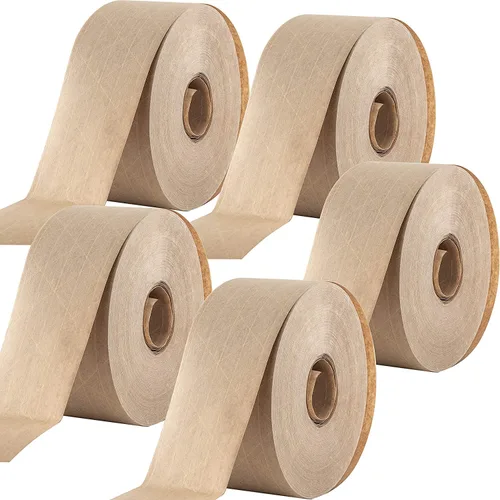 Vista 9 de Cinta ultra duradera activada por agua para un embalaje seguro. La cinta de goma kraft marrón de 2.75 pulgadas y 450 pies proporciona adhesivo