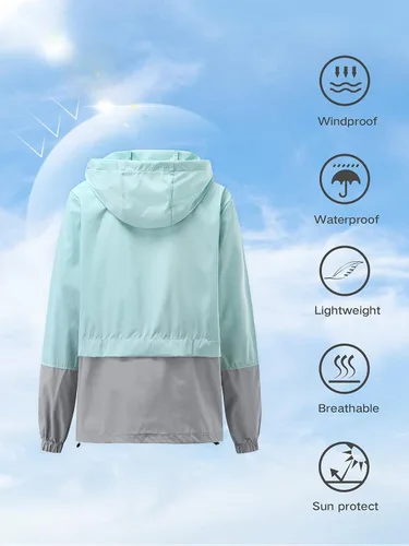 Vista 6 de Century Star Chubasqueros ligeros para mujer, chaqueta rompevientos impermeable para mujer, abrigo impermeable plegable con capucha